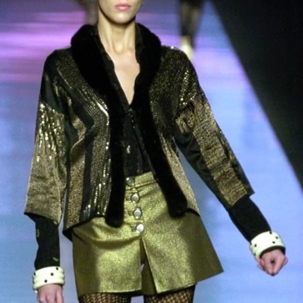 Etro Milano Vintage Runway Real Mink Fur Sequin Embroidered Silk Jacket Sz 46/L - Picture 15 of 16